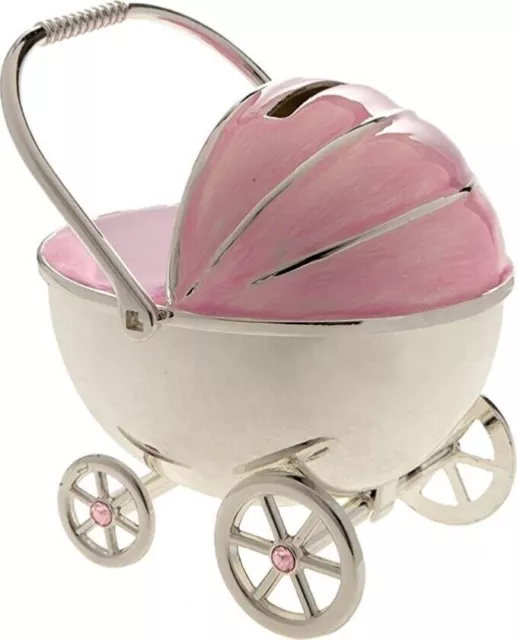 Pink Pram Money Box-Christening Birthday Baby Girl Gift