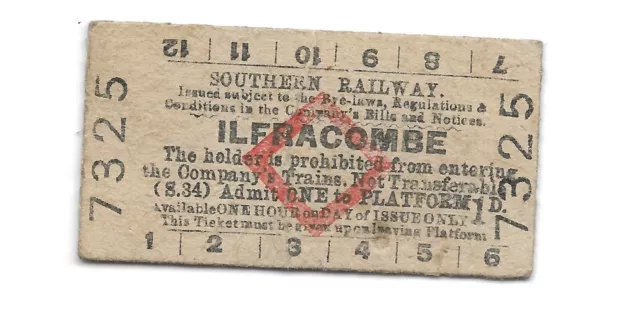 Ilfracombe Southern Railway SR Edmondson Platform Ticket 1d