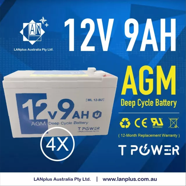 4x Tpower 12V 9AH SLA Sealed Battery 12volt  12V 7.5Ah 8Ah Electric Scooter UPS