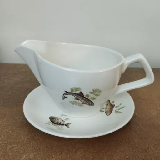 Vintage, Crown Devon, Fieldings 'Fish Series' Gravy or Sauce Boat & Plate 2