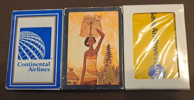 Three Decks Of Collectible Playing Cards Continental, Singapore Airlines, FINRA