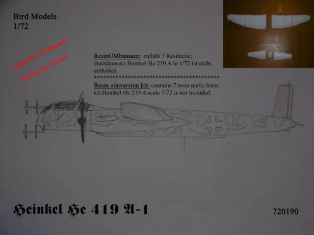 Heinkel He 419 A-1    1/72 Bird Models Resinumbausatz / conversion