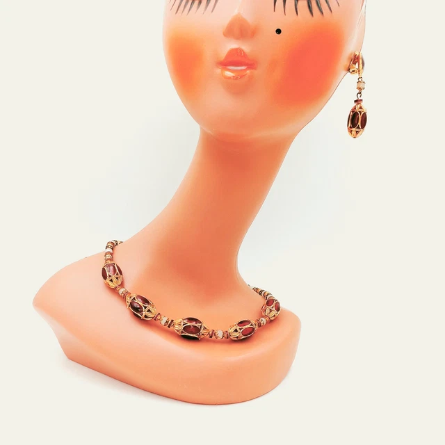 Parure Vintage : Sautoir Et Boucles D'oreilles Clips - Métal Doré - Ref G156 - Occasion