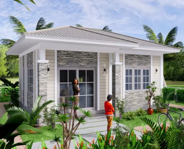 Small House Plan 7x6 Meter 23x20 Feet 1 Bed 1 Bath Hip Roof PDF (A4 Hard Copy)