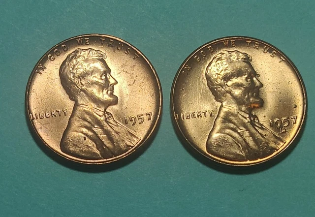 1957 P D mint uncirculated UNC BU lincoln red cent wheat penny trio