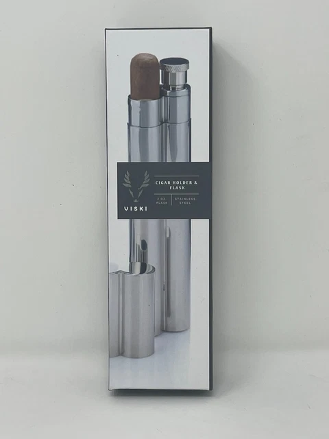 Soporte para cigarros de acero inoxidable y matraz de 2 oz de Viski