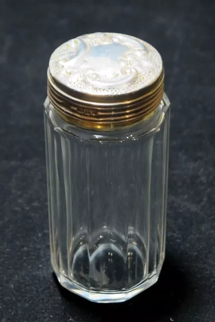 Edwardian Faceted Glass Dressing Table Bottle—Sterling  Silver Top Gilt Interior 3