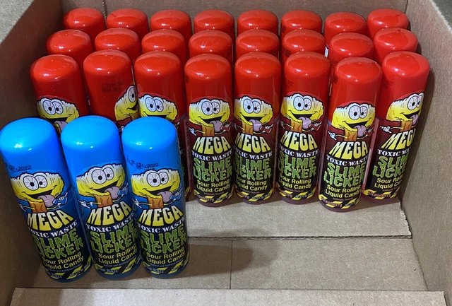 Toxic Waste Slime Licker Sour Rolling Liquid Candy - Bulk Lot Of 24 Red, 3 Blue