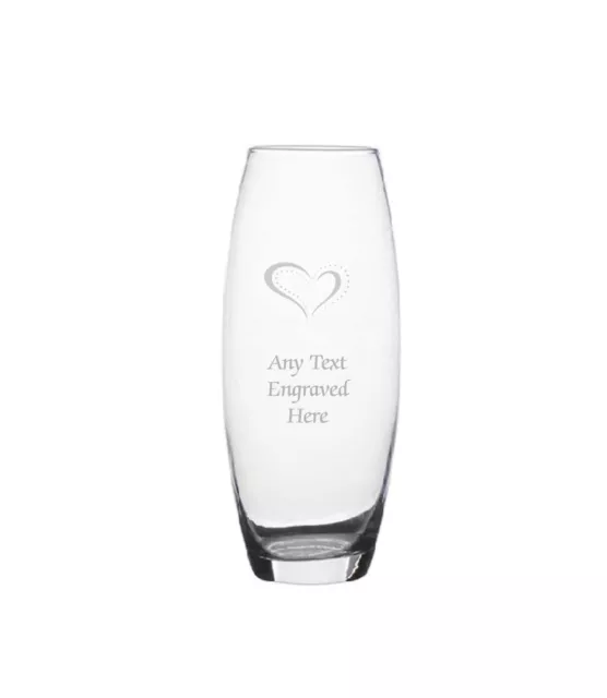 Personalised Engraved Single Heart Bullet Glass Vase 26cm Tall