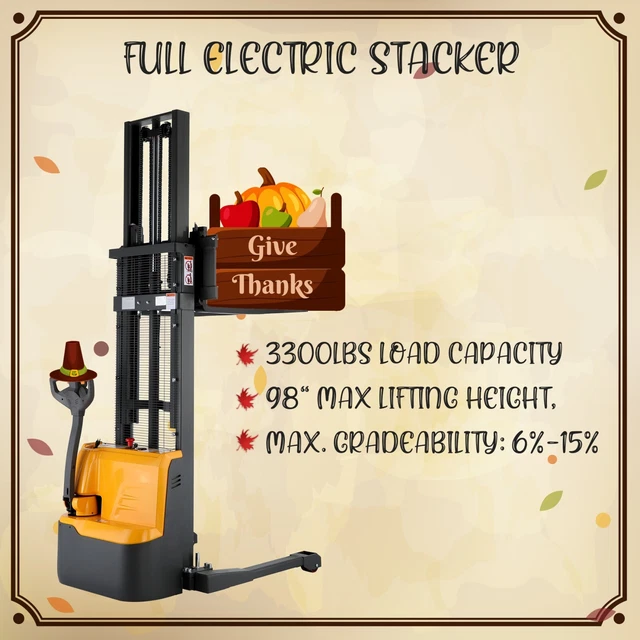 APOLLOLIFT 3300lbs Cap. W/ 98" Heavy-Lifting Electric Warehouse Stacker Forklift