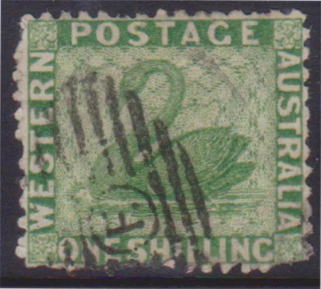 (F226-15) 1860 Western Australia 1/- green Swan stamp (O)