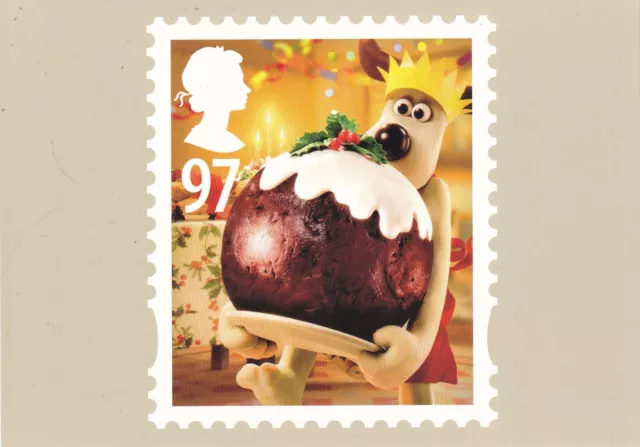 WALLACE & GROMIT ROYAL MAIL 97p STAMP POSTCARD - GROMIT & CHRISTMAS PUDDING 2010