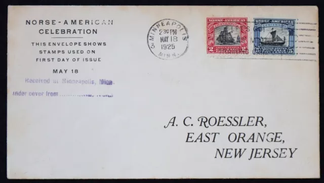 U.S. Used #620-21 2c/5c Norse American First Roessler First Day Cover. Scarce!