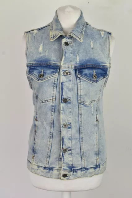 ZARA Blue Denim Gilet Size Eur M Womens Waistcoat Button Up Outdoors Outerwear