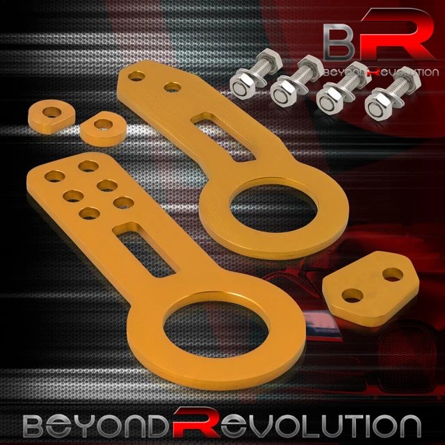 Universal 2" Anodized Billet Aluminum Front & Rear JDM Tow Hook Kit Gold