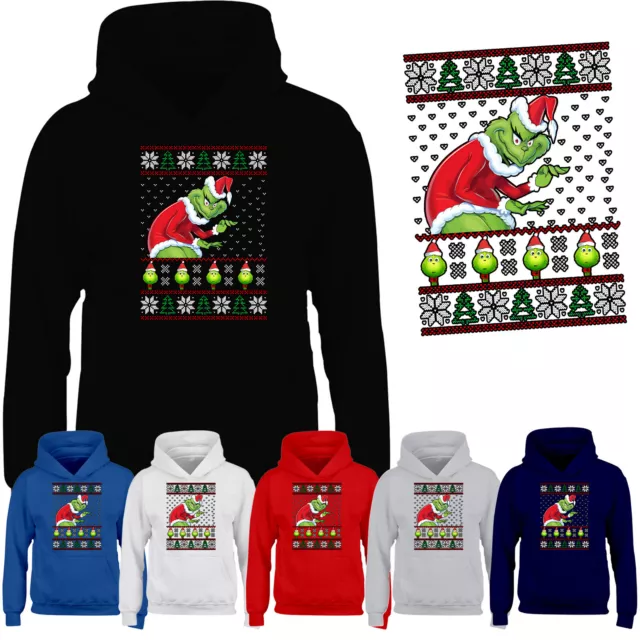 Grinch Boys Hoodie Santa Merry Christmas Funny Jolly Novelty Top Gift Girls Kids