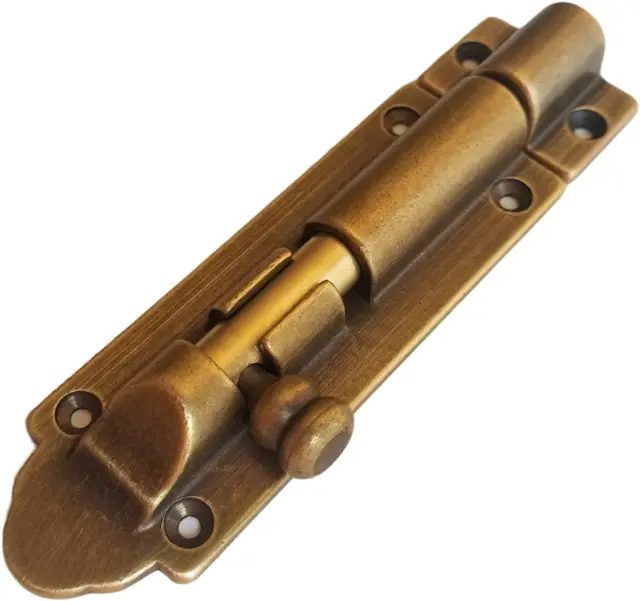 Runningfish Solid Cast Brass Barrel Bolt, Antique Brass Door Slide Latch Lock, H