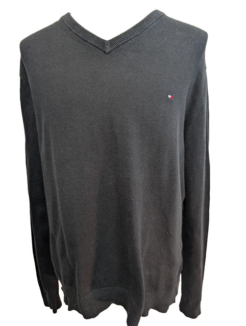 Pull Tommy Hilfiger Homme Col V Noir Coton et Cachemire - Taille XXL