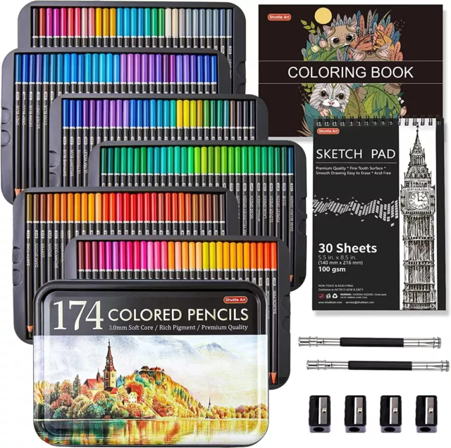 174 Colours Professional Colouring Pencils, Shuttle Art Soft Core Coloured Penci