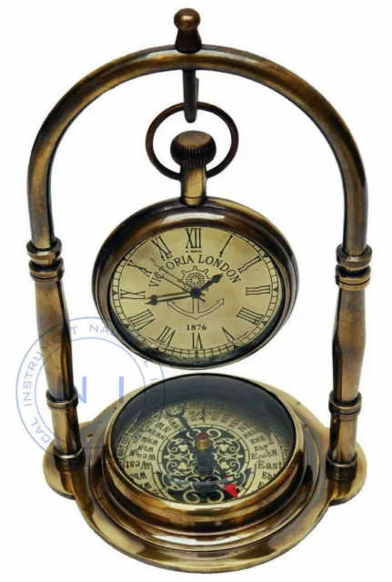 Antike Tischuhr aus Messing mit Kompass Heimdekoration nautische maritime Uhr