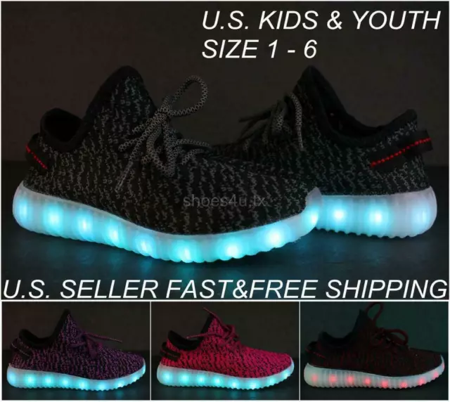 Kids Youth LED Light Up Sneakers Luminous Shoes Boys Girls USB Charger Lace Up