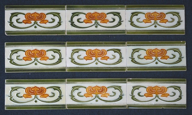 ENGLAND - ANTIQUE Art Nouveau Majolica 9 Border Tiles C1900 £144.09 ...