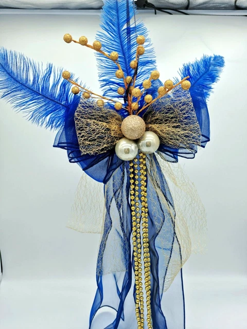 Navy Blue Gold Bow Large Handmade Luxury Christmas Tree Topper Bow