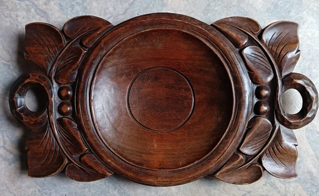 Indochine XIXe Grand Plateau En Bois Sculpté Nénuphar Fleu