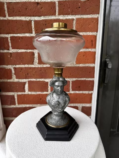 Antique Dated 1873 Figural Dithridge Greek Kerosene Oil Lamp For #2 Oil Burner