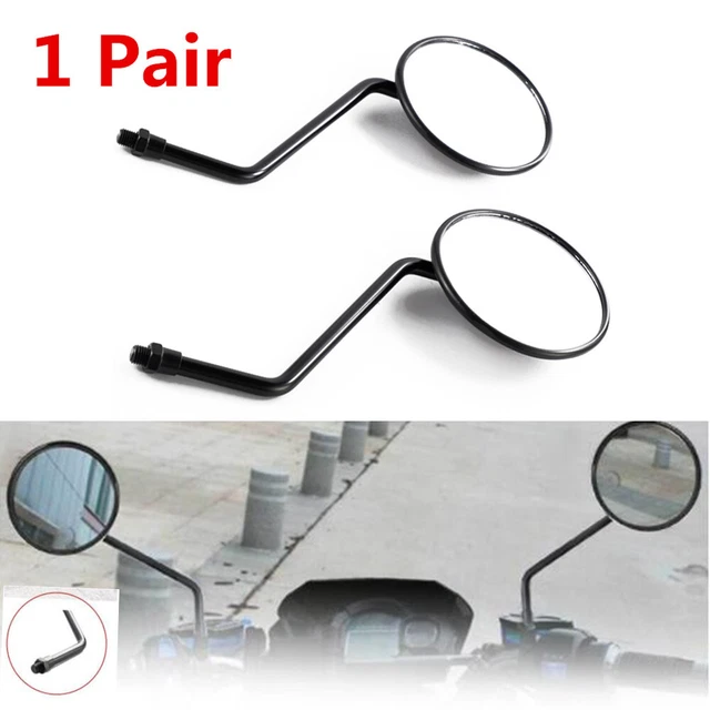 1 Pair Motorcycle Rear Side View Mirrors Round Black 10mm Left /Right Mirrors