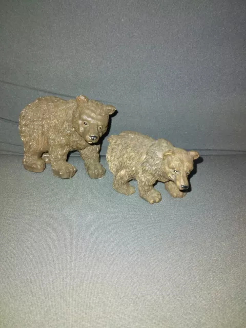 Miniature brown  Bear ceramic Figurines Mama and baby  Set of (2)