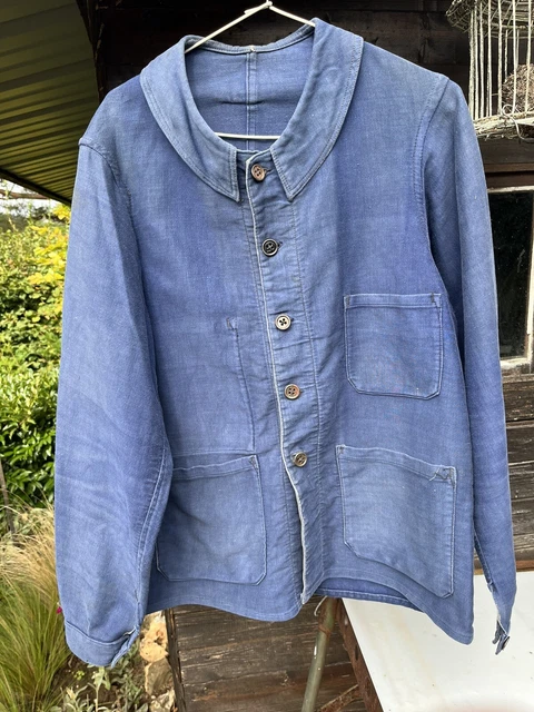 Pantalon Ancien Coton Bleu De Travail T52 – Moleskine Usée Rapiécée Déchirée