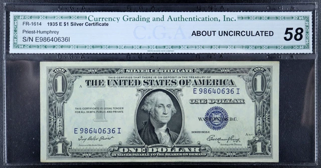 UNITED STATES 1935 E $1 Silver Certificate CGA AUNC 58 Priest- Humphrey sig.