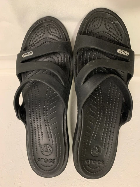 Crocs Women's Patricia Sandal Size 9 Wedge Slide Flip Flop Black Rubber Beach