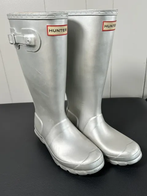 Hunter Tall Rubber Rain Boots Grey Silver Kids 4 (eu 36) Grey Women