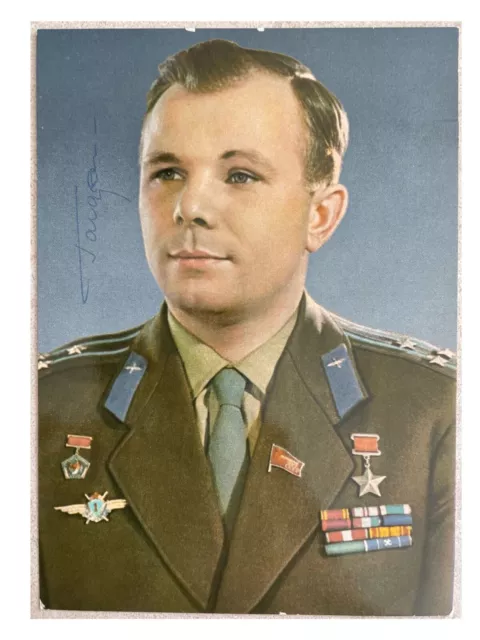 Vostok-1 Soviet Russian Cosmonaut Yuri Gagarin Signed Colour Postcard