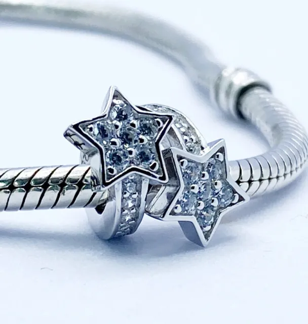💖 Shooting Star Charm Bead Cubic Zirconia Genuine 925 Sterling Silver 💖