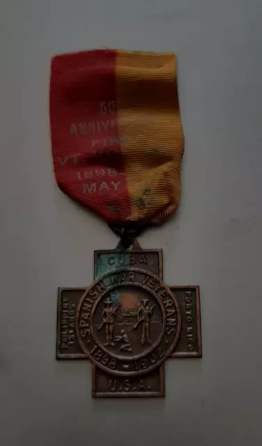 1898-1902 Veterans Medal Badge Commander Puerto Rico Cuba Spanish American War