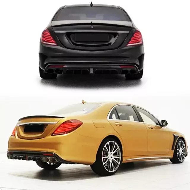 Gloss Black Rear Diffuser +Tailpipe For Mercedes S CLASS W222 S65 2013-2017 AMG 2