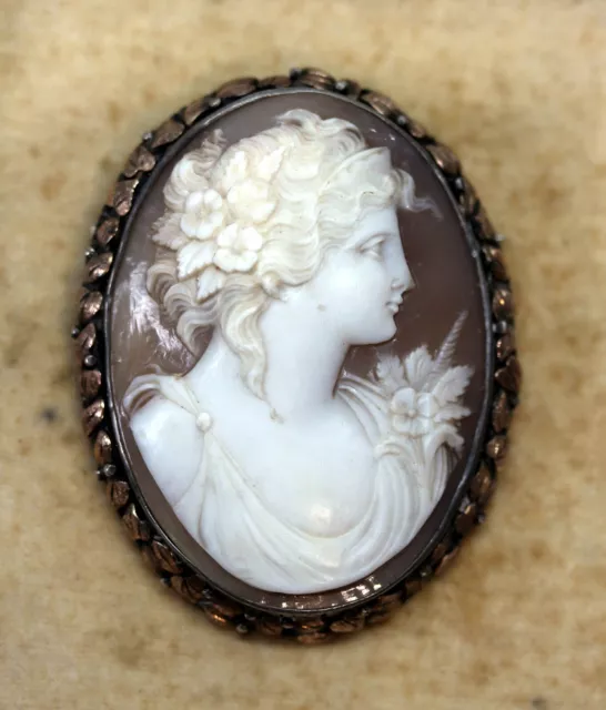 Magnificent Large Victorian Austrailan Arts & Crafts Cameo Brooch 9Ct & Silver