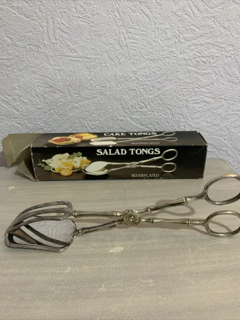 Vintage Silver Plated Salad/cake Tongs In Original Box
