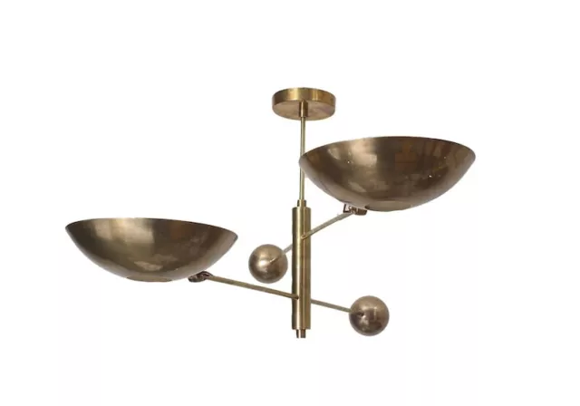 Mid Century Modern Raw Brass Sputnik chandelier 3 Light Curved Shades Pendant