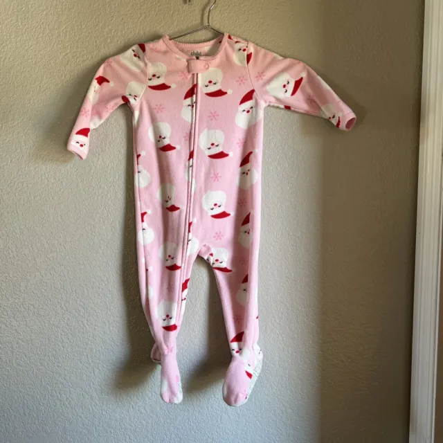 Infant Baby Girls Carters Santa Christmas footed Pajamas Pink, Size 18 months