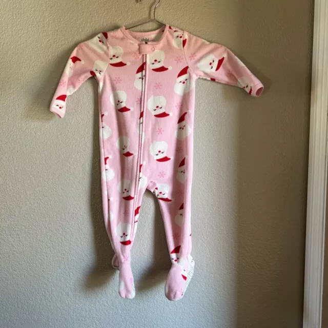 Infant Baby Girls Carters Santa Christmas footed Pajamas Pink, Size 18 months