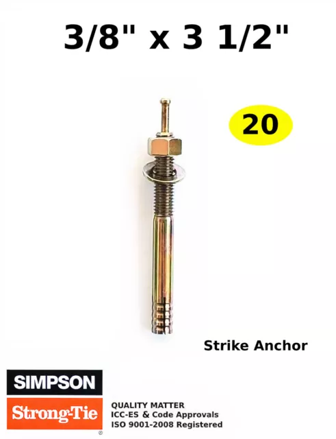 Strike Anchor 3/8 x 3 1/2 Concrete Wedge Anchors Expansion Hammer Pin Drive 20