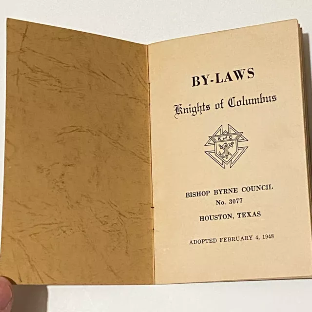 Knights Of Columbus + By-Laws + Houston Tx + Adopted 1948 + Pocket Booklet 3