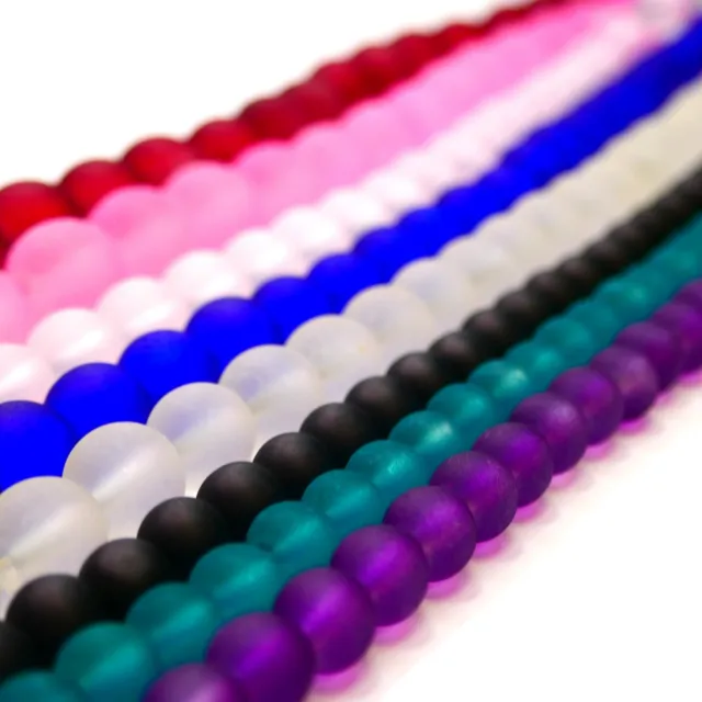 Frosted Round Glass Beads - 6mm 8mm 10mm - Various Colours - Translucent