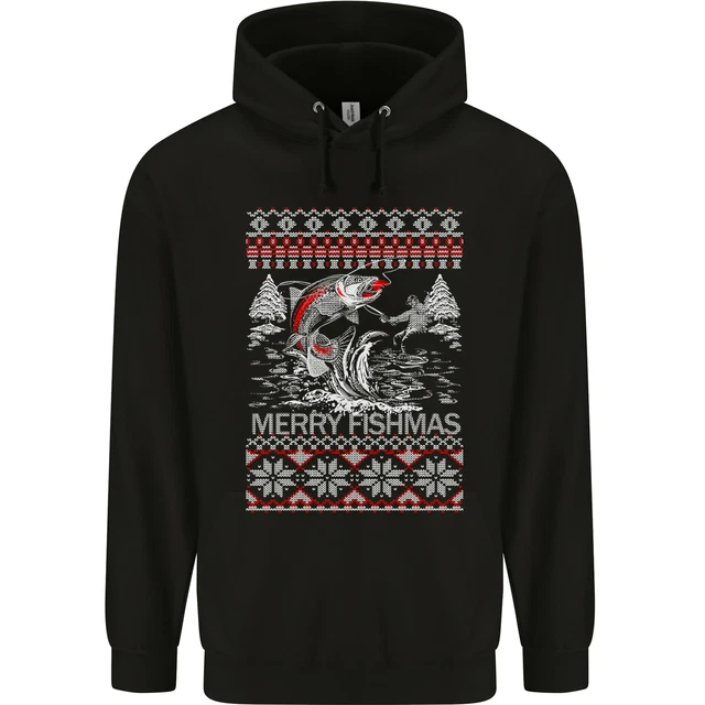 Felpa con cappuccio Fishing Merry Fishmas divertente pescatore Natale bambini