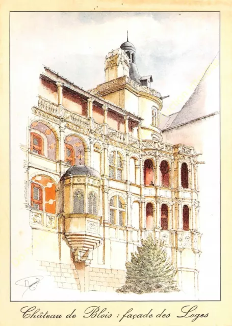 CP Postcard Illustration MICHEL PERREARD château de Blois façade des Loges