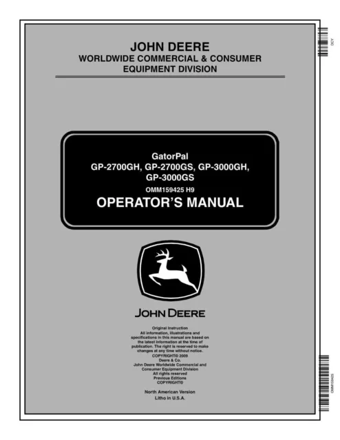 John Deere 2700Gh 2700Gs Gator 3000Gh Tractor Operators Manual 2